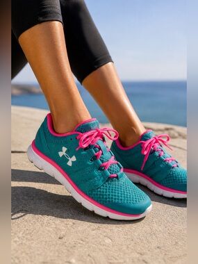 Under Armour Micro G Running Shoes Teal Pink Athletic Sneakers Women 7